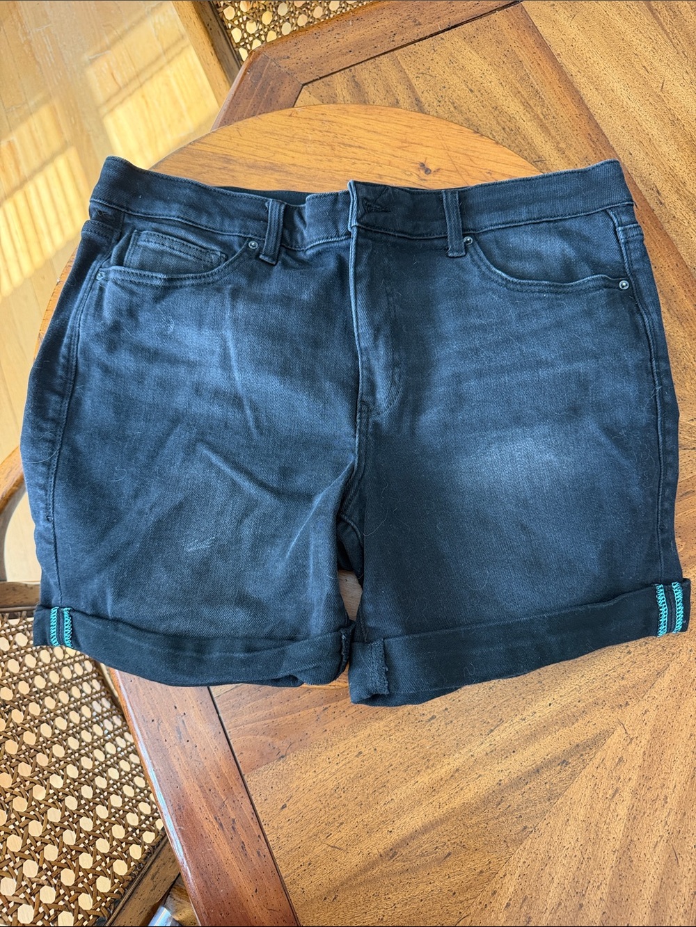 LuLaRoe Black Jean Shorts with Teal Trim
